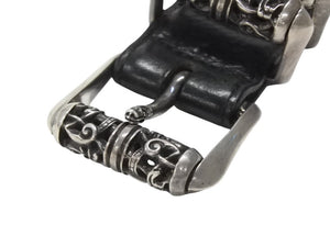 極美品 CHROME HEARTS クロムハーツ 3ピース ローラーベルト サイズ36 レザー シルバ−925 ブラック 中古 4b006555