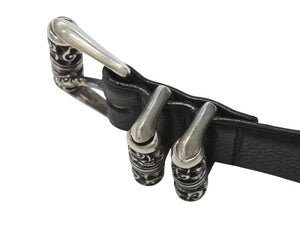 極美品 CHROME HEARTS クロムハーツ 3ピース ローラーベルト サイズ36 レザー シルバ−925 ブラック 中古 4b006555