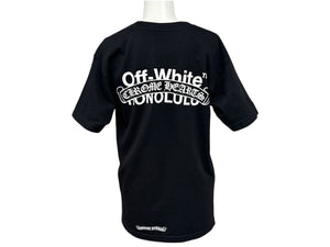 新品未使用 CHROME HEARTS × OFFWHITE クロムハーツ オフホワイト Honolulu Tee ホノルル限定半袖Tシャツ バックスクロールラベルプリント ブラック サイズS 中古 4b006556