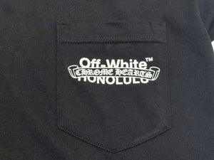 新品未使用 CHROME HEARTS × OFFWHITE クロムハーツ オフホワイト Honolulu Tee ホノルル限定半袖Tシャツ バックスクロールラベルプリント ブラック サイズS 中古 4b006556