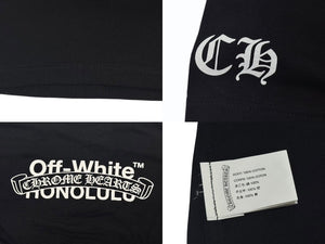 新品未使用 CHROME HEARTS × OFFWHITE クロムハーツ オフホワイト Honolulu Tee ホノルル限定半袖Tシャツ バックスクロールラベルプリント ブラック サイズS 中古 4b006556