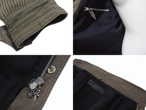 極美品 CHROME HEARTS クロムハーツ チェリーボム クロスボタン ジャケット ダブルジップ カーキ シルバー金具 サイズM 中古 4b006557