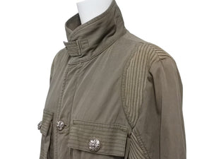 極美品 CHROME HEARTS クロムハーツ チェリーボム クロスボタン ジャケット ダブルジップ カーキ シルバー金具 サイズM 中古 4b006557