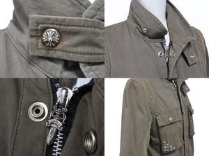 極美品 CHROME HEARTS クロムハーツ チェリーボム クロスボタン ジャケット ダブルジップ カーキ シルバー金具 サイズM 中古 4b006557