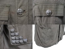 Load image into Gallery viewer, 極美品 CHROME HEARTS クロムハーツ チェリーボム クロスボタン ジャケット ダブルジップ カーキ シルバー金具 サイズM 中古 4b006557
