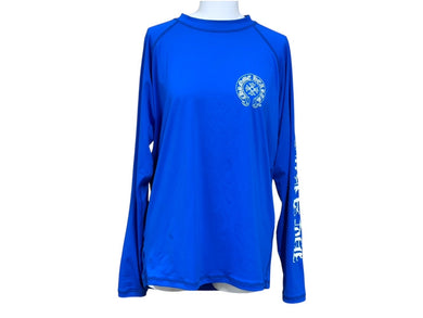 極美品 CHROME HEARTS クロムハーツ ラッシュガード CHプラスホースシュー スイムウェア 長袖 ブルー ポリエステル スパンデックス サイズL 中古 4b006559 