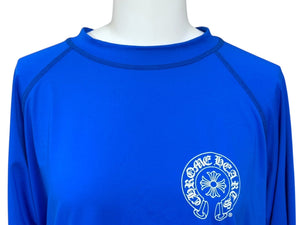極美品 CHROME HEARTS クロムハーツ ラッシュガード CHプラスホースシュー スイムウェア 長袖 ブルー ポリエステル スパンデックス サイズL 中古 4b006559 