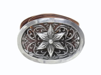 [USED/中古]CHROME HEARTS クロムハーツ ベルト・バックル OVAL STAR LARGE BUCKLE BELT ブラウン　ベルト レザー シルバー925 Cランク 中古 4b006560