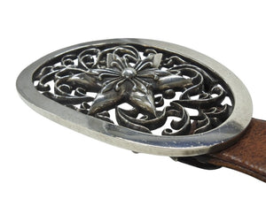 [USED/中古]CHROME HEARTS クロムハーツ ベルト・バックル OVAL STAR LARGE BUCKLE BELT ブラウン　ベルト レザー シルバー925 Cランク 中古 4b006560