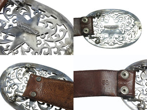 [USED/中古]CHROME HEARTS クロムハーツ ベルト・バックル OVAL STAR LARGE BUCKLE BELT ブラウン　ベルト レザー シルバー925 Cランク 中古 4b006560