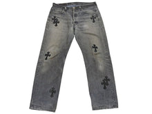 画像をギャラリービューアに読み込む, CHROME HEARTS クロムハーツ セメタリー クロスパッチ デニムパンツ リーバイス LEVI`S 501 サイズ31 ブラック 美品 中古 4b006561 