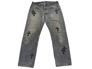 CHROME HEARTS クロムハーツ セメタリー クロスパッチ デニムパンツ リーバイス LEVI`S 501 サイズ31 ブラック 美品 中古 4b006561 