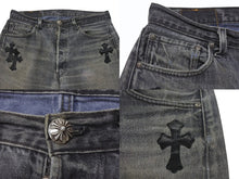 画像をギャラリービューアに読み込む, CHROME HEARTS クロムハーツ セメタリー クロスパッチ デニムパンツ リーバイス LEVI`S 501 サイズ31 ブラック 美品 中古 4b006561 
