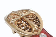 Load image into Gallery viewer, CHROME HEARTS クロムハーツ ベルト バックル クラシックオーバルクロス スモール ブロンズ レザー レッド サイズ34 美品 中古 4b006562