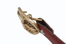 Load image into Gallery viewer, CHROME HEARTS クロムハーツ ベルト バックル クラシックオーバルクロス スモール ブロンズ レザー レッド サイズ34 美品 中古 4b006562