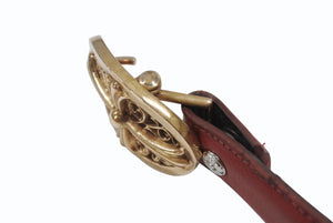 CHROME HEARTS クロムハーツ ベルト バックル クラシックオーバルクロス スモール ブロンズ レザー レッド サイズ34 美品 中古 4b006562