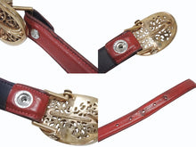 Load image into Gallery viewer, CHROME HEARTS クロムハーツ ベルト バックル クラシックオーバルクロス スモール ブロンズ レザー レッド サイズ34 美品 中古 4b006562