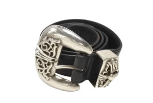 CHROME HEARTS クロムハーツ 3PC Classic 3PC belt ベルト ブラック レザー シルバー925 美品 中古 4b006567
