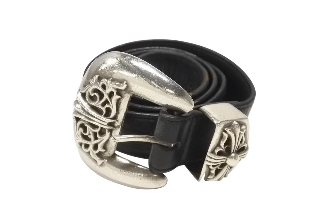 CHROME HEARTS クロムハーツ 3PC Classic 3PC belt ベルト ブラック レザー シルバー925 美品 中古 4b006567