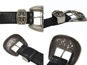 CHROME HEARTS クロムハーツ 3PC Classic 3PC belt ベルト ブラック レザー シルバー925 美品 中古 4b006567