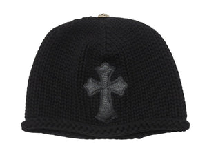 同様に CHROME HEARTS クロムハーツ クロスパッチ ニットキャップ ビーニー カシミヤ レザー シルバー925 ブラック ONE SIZE 中古 4b006574 