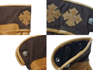 新品未使用 CHROME HEARTS クロムハーツ レザーグローブ サイズM CHプラスパッチ クロスボールボタン 6パッチ シルバー925 中古 4b006590