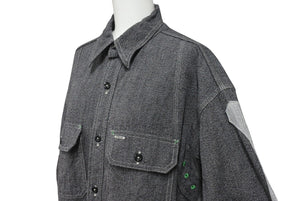極美品 KAPITAL キャピタル GRANDRELLE 2TONES BONE PATCH VENTILATOR WORKSHIRT 長袖シャツ K2504LS143 サイズXL チャコール 中古 4b006595