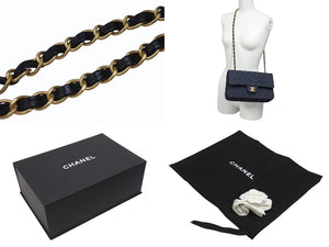 新品未使用 CHANEL シャネル マトラッセ25 Wフラップ Wチェーンショルダーバッグ A01112 ランダム番台 ココマーク デニム 中古 4b006604