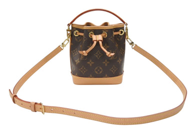 極美品 LOUIS VUITTON ルイヴィトン ナノ ノエ ハンドバッグ ショルダーバッグ M81266 ブラウン PVC レザー ゴールド金具 中古 4b006616