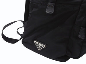 PRADA プラダ リュック バックパック 2VZ066 トライアングルロゴ ナイロン ブラック シルバー金具 美品 中古 4b006621
