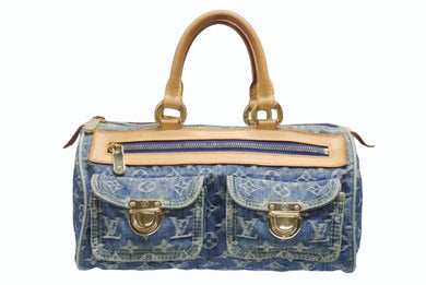LOUIS VUITTON ルイヴィトン ネオスピーディ ハンドバッグ M95019 モノグラム デニム インディゴブルー ゴールド金具 美品 中古 4b006624