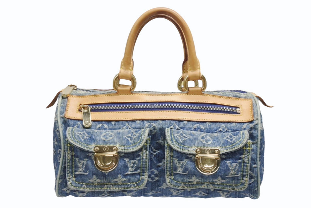 LOUIS VUITTON ルイヴィトン ネオスピーディ ハンドバッグ M95019 モノグラム デニム インディゴブルー ゴールド金具 美品 中古 4b006624