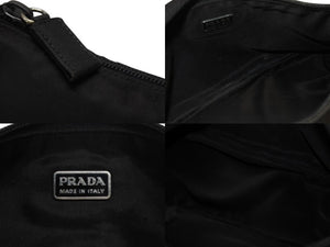 PRADA プラダ ハンドバッグ アクセサリーポーチ トライアングルロゴ イタリア製 ナイロン ブラック シルバー金具 美品 中古 4b006625