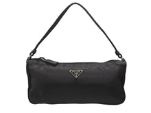 Load image into Gallery viewer, PRADA プラダ ハンドバッグ アクセサリーポーチ トライアングルロゴ イタリア製 ナイロン ブラック シルバー金具 美品 中古 4b006625