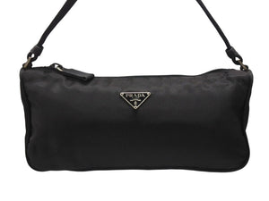 PRADA プラダ ハンドバッグ アクセサリーポーチ トライアングルロゴ イタリア製 ナイロン ブラック シルバー金具 美品 中古 4b006625