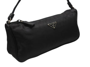 PRADA プラダ ハンドバッグ アクセサリーポーチ トライアングルロゴ イタリア製 ナイロン ブラック シルバー金具 美品 中古 4b006625