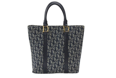 Christian Dior クリスチャンディオール トロッター ハンドバッグ ガリアーノ期 BO B 0071 ネイビー ゴールド金具 美品 中古 4b006632