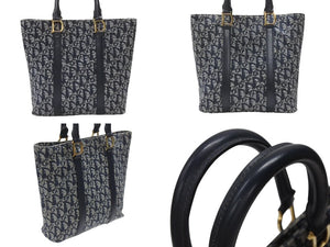 Christian Dior クリスチャンディオール トロッター ハンドバッグ ガリアーノ期 BO B 0071 ネイビー ゴールド金具 美品 中古 4b006632