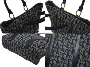 Christian Dior クリスチャンディオール トロッター ハンドバッグ ガリアーノ期 BO B 0071 ネイビー ゴールド金具 美品 中古 4b006632