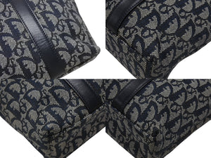 Christian Dior クリスチャンディオール トロッター ハンドバッグ ガリアーノ期 BO B 0071 ネイビー ゴールド金具 美品 中古 4b006632