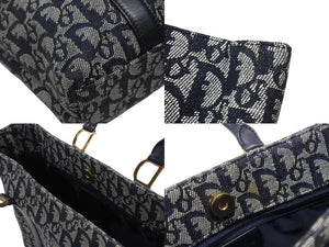 Christian Dior クリスチャンディオール トロッター ハンドバッグ ガリアーノ期 BO B 0071 ネイビー ゴールド金具 美品 中古 4b006632