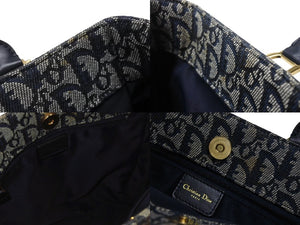 Christian Dior クリスチャンディオール トロッター ハンドバッグ ガリアーノ期 BO B 0071 ネイビー ゴールド金具 美品 中古 4b006632