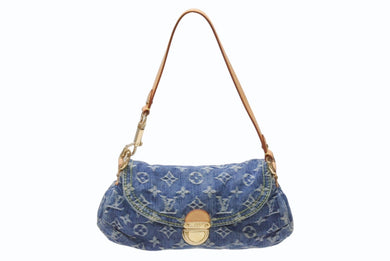 極美品 LOUIS VUITTON ルイヴィトン ミニプリーティ ハンドバッグ M95050 モノグラムデニム レザー ブルー 中古 4b006637