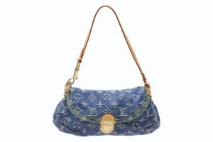 極美品 LOUIS VUITTON ルイヴィトン ミニプリーティ ハンドバッグ M95050 モノグラムデニム レザー ブルー 中古 4b006637