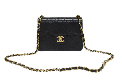 極美品 CHANEL シャネル ミニマトラッセ17 Sフラップ Sチェーンショルダーバッグ 1番台 ラムスキン ココマーク ブラック 中古 4b006639