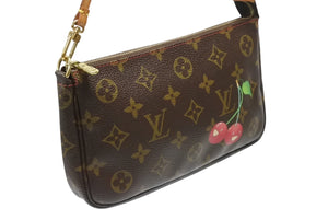 極美品 LOUIS VUITTON ルイヴィトン 村上隆 モノグラム チェリー ポシェット アクセソワール アクセポ ブラウン ロゴ M95008 中古 4b006640