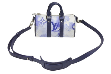 新品同様 LOUIS VUITTON ルイヴィトン キーポルXS 2WAY ショルダーバッグ M45761 モノグラムウォーターカラー ネイビー ホワイト 中古 4b006643
