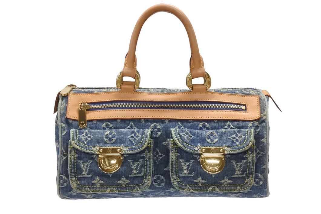 極美品 LOUISVUITTON ルイヴィトン ネオスピーディ ハンドバッグ M95019 モノグラム デニム インディゴブルー ゴールド金具 中古 4b006647