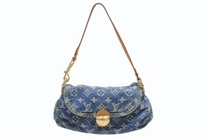 LOUIS VUITTON ルイヴィトン ミニプリーティ ワンショルダーバッグ M95050 モノグラム デニム レザー ゴールド金具 美品 中古 4b006648