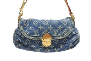 LOUIS VUITTON ルイヴィトン ミニプリーティ ワンショルダーバッグ M95050 モノグラム デニム レザー ゴールド金具 美品 中古 4b006648